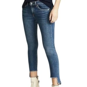 Rag & Bone Jeans Cate Hampton Mid Rise Ankle Skinny Step Out Raw Hem Blue Sz 25